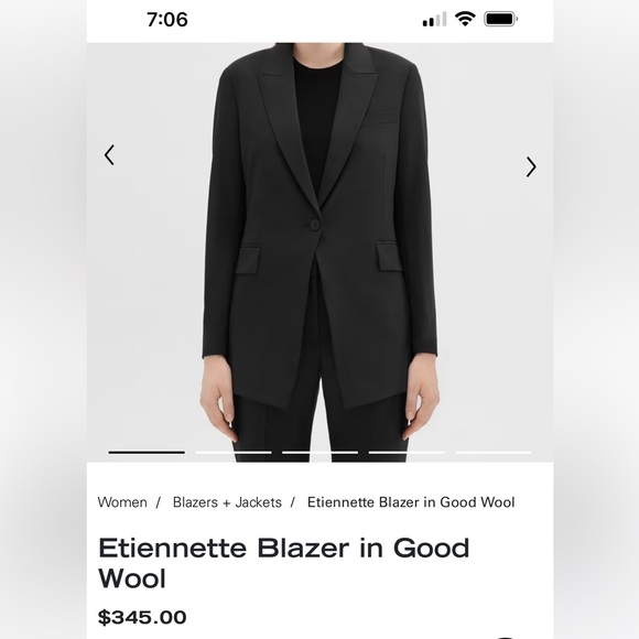 Theory Jackets & Blazers - Designer: New Theory Single Button stretchy Wool Black Blazer Size 10